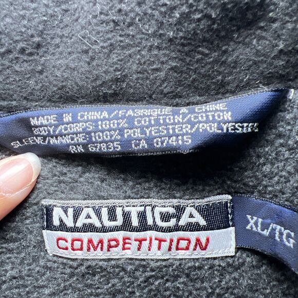 Nautica Competition Quarter Zip Fleece Mens XL Black Gray Vintage 90s Patch - Picture 4 of 8